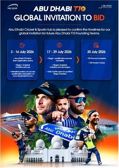 GLOBAL TEAM INVITATION-TO-BID OPENS ON 3 JULY AS ABU DHABI T10 FRANCHISE PROCUREMENT ENTERS LANDMARK PHASE